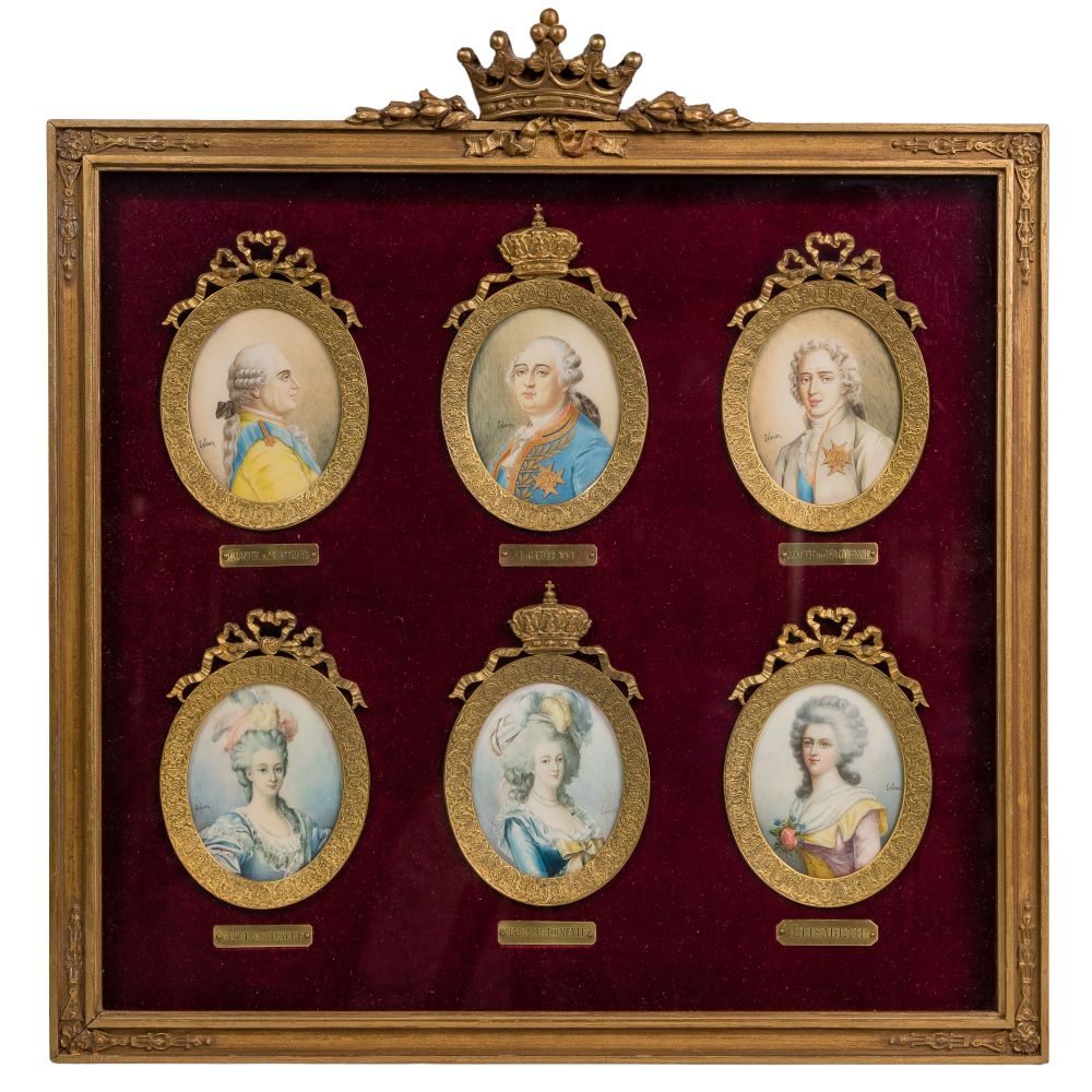 Appraisal: PORTRAIT MINIATURESLeBrun style painted ovals depicting the royal family of