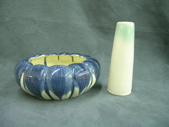 Appraisal: Muncie Pottery cobalt-over-white glazed bowl diameter high ribbed design glaze