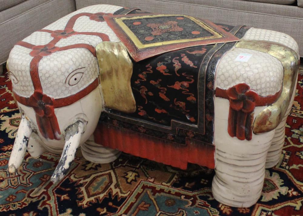 Appraisal: CARVED AND PAINTED WOOD ELEPHANT GARDEN STOOL Chinese th century