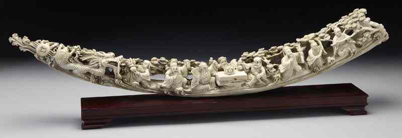 Appraisal: Chinese carved ivory tusk depicting eight International buyers should note