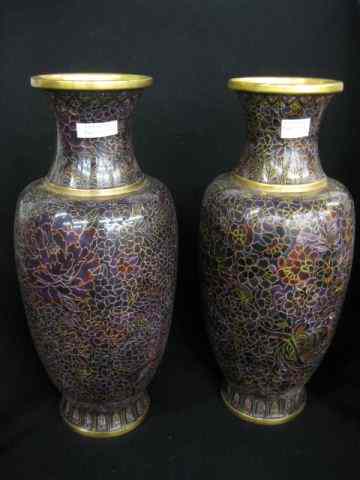 Appraisal: Pair of Chinese Cloisonne Vases rich purple elaborate floral ''