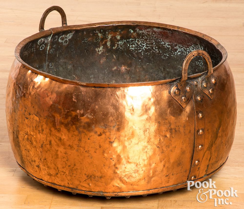 Appraisal: Riveted copper kettle th c h Riveted copper kettle th