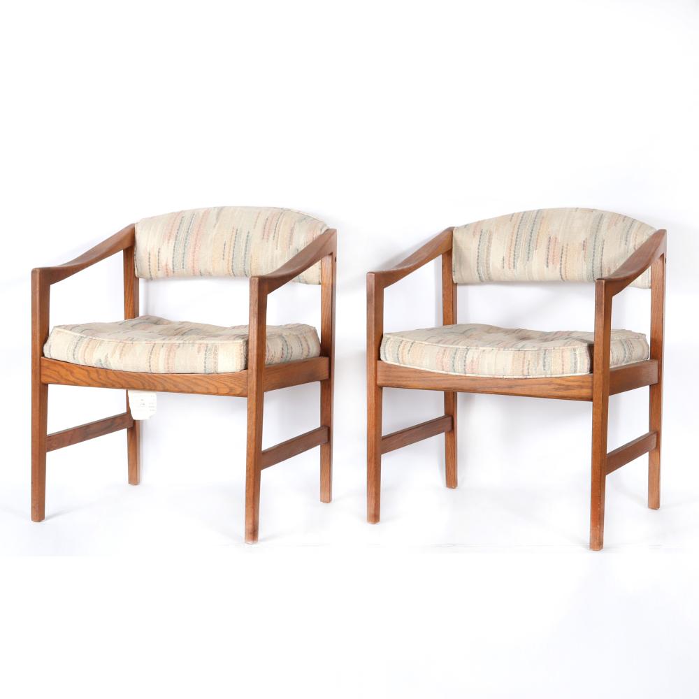 Appraisal: PAIR EDWARD WORMLEY DUNBAR OAK OPEN BACK ARM CHAIRS WITH