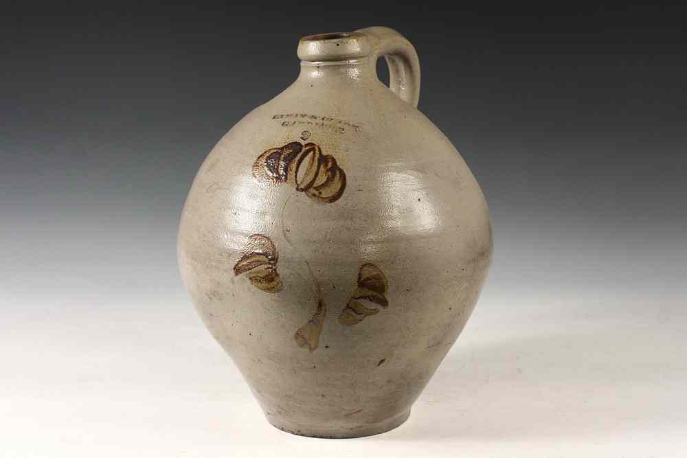 Appraisal: STONEWARE JUG - Fine Maine Stoneware Ovoid Jug with strap