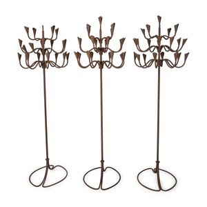 Appraisal: Three Wrought Iron Calla Lily Design -Light Torcheres TH CENTURY