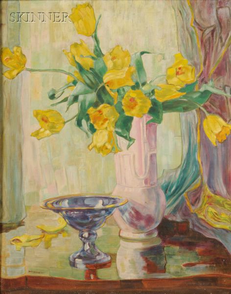 Appraisal: American School th Century Still Life with Tulips Signed HATHAWAY