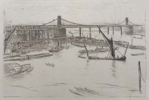 Appraisal: JAMES A M WHISTLER Old Hungerford Bridge Etching on antique