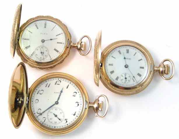 Appraisal: THREE ELGIN HUNTER CASE POCKET WATCHES model size jewels c