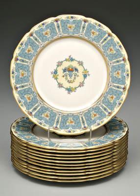 Appraisal: Set twelve Lenox plates jeweled floral decoration on blue ground