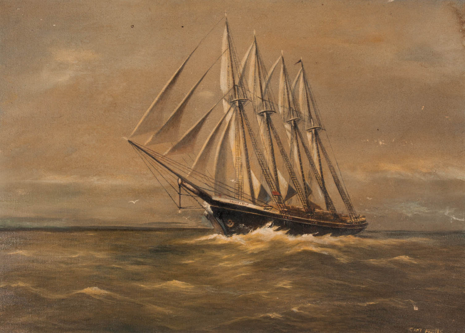 Appraisal: Capt B F Foulke Ship at Sea oil on canvas