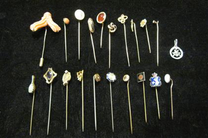 Appraisal: Group of stick pinsOf varying form and gold karat twenty-one