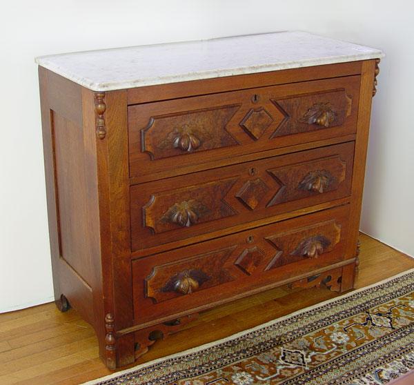 Appraisal: DRAWER VICTORIAN WALNUT DRESSER Marble top '' h x ''