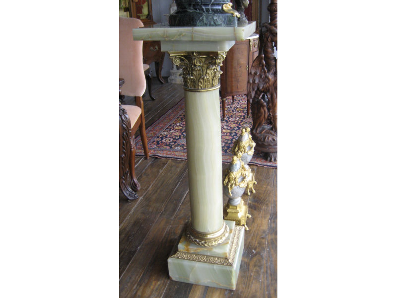 Appraisal: CONTINENTAL GILT BRONZE AND ONYX PEDESTAL Square top above the