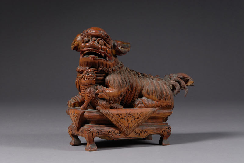 Appraisal: Carved Teakwood Foo Dog China th century loss x in