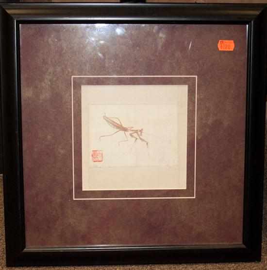 Appraisal: Japanese watercolor of a pray mantis framed Estimate - No