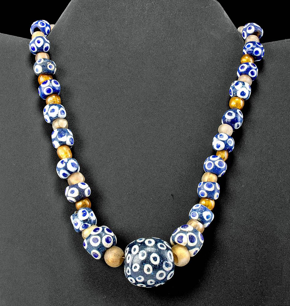 Appraisal: Wearable Ancient Carthage Glass Eye Bead Necklace North Africa Carthage