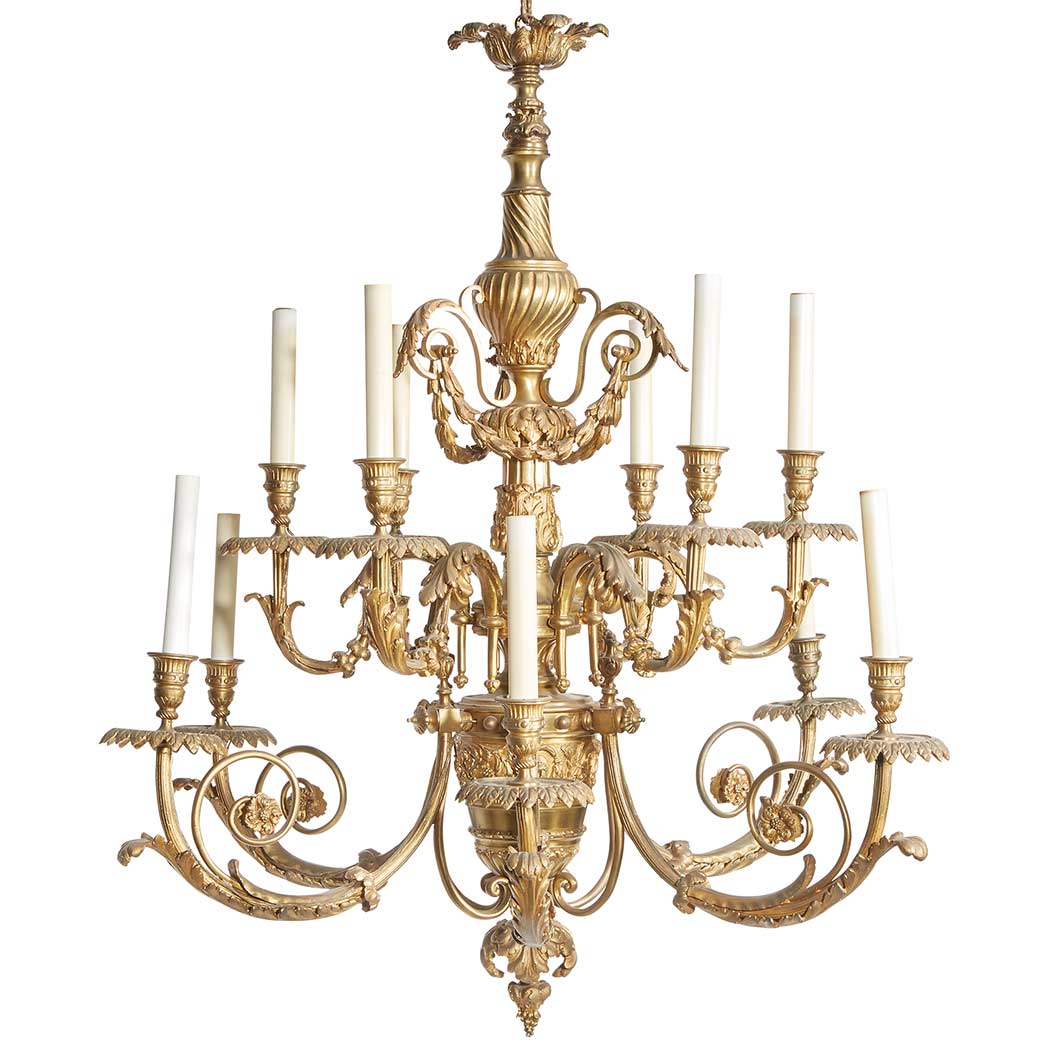 Appraisal: Transitional Rococo Neoclassical Style Gilt-Metal Twelve-Light Chandelier th Century The