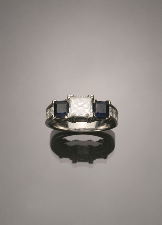 Appraisal: -Karat White-Gold Solitaire Diamond Ring Set with one square princess-cut