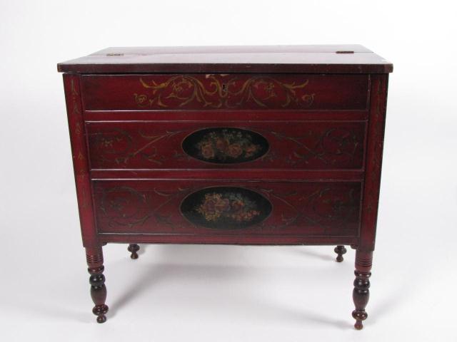 Appraisal: Mid th Century painted sugar chest floral d cor red