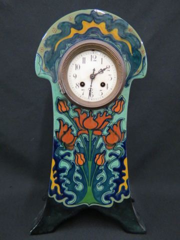 Appraisal: Gouda Art Pottery Clock Art Nouveau style tulip decor tall