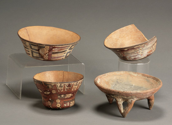 Appraisal: Three Pre-Columbian Polychrome Bowls and a Footed Bowl Peru Nasca