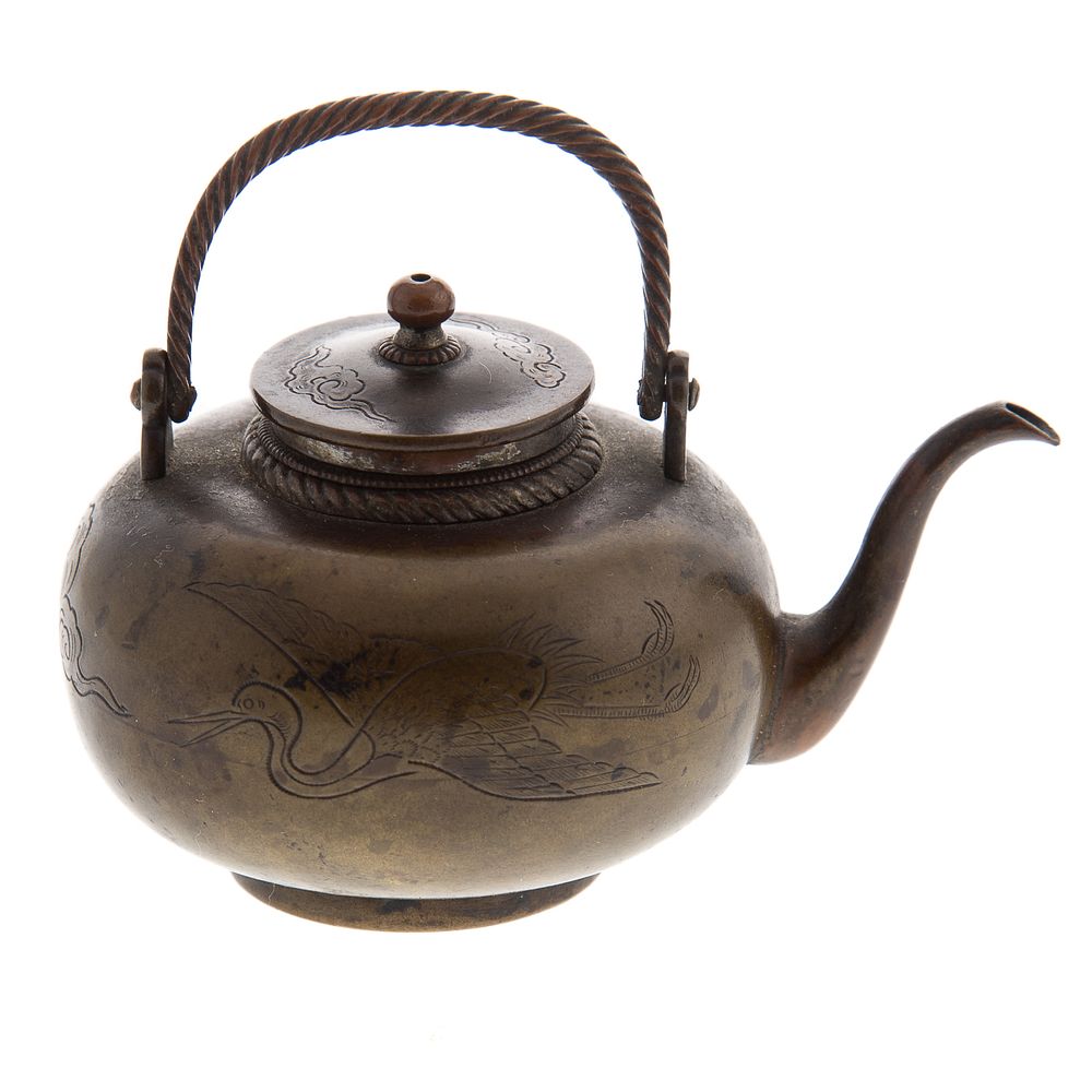 Appraisal: Japanese Miniature Bronze Footed Teapot th century charming small globular