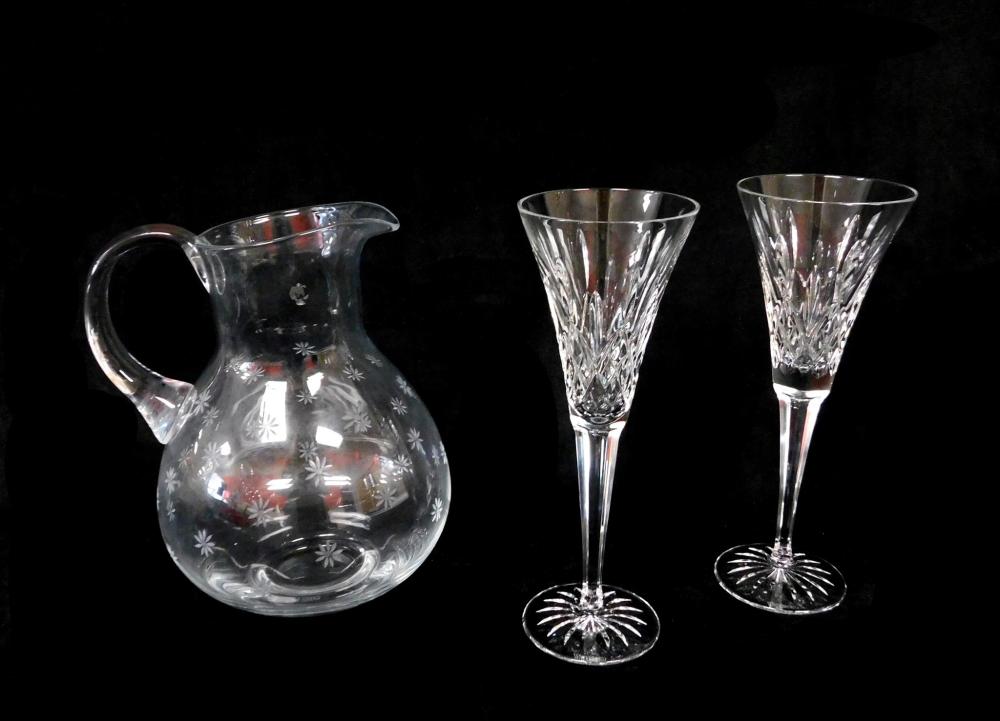 Appraisal: GLASS Tiffany Waterford three pieces including Tiffany glass pitcher daisy