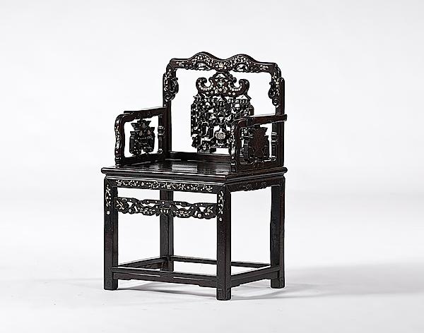 Appraisal: CHINESE ARMCHAIR Chinese armchair th century with shaped crestrail and