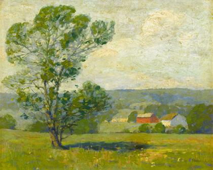 Appraisal: FERN ISABEL COPPEDGE american - FARM BUILDINGS WITH A TREE