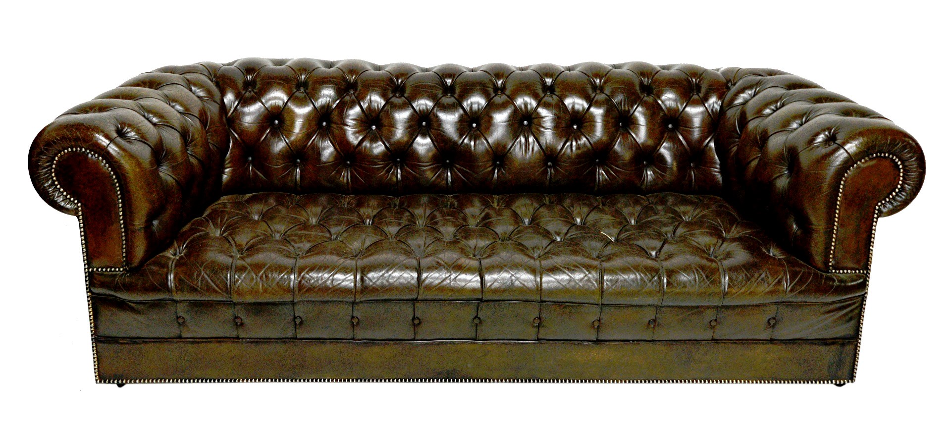 Appraisal: A th century studded brown leather upholstered button back Chesterfield