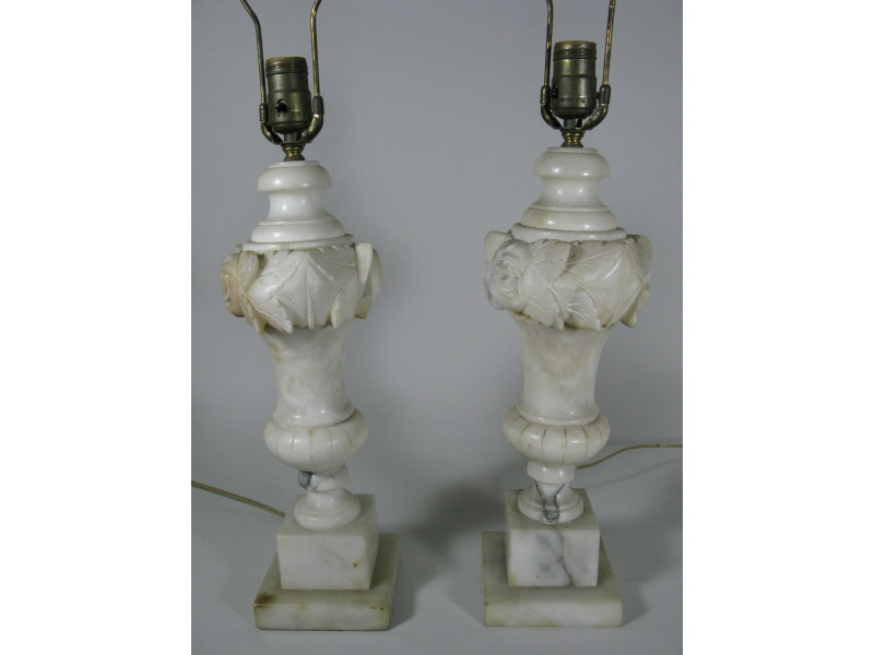 Appraisal: Pair of Vintage Marble Table Lamps Classical form with rose