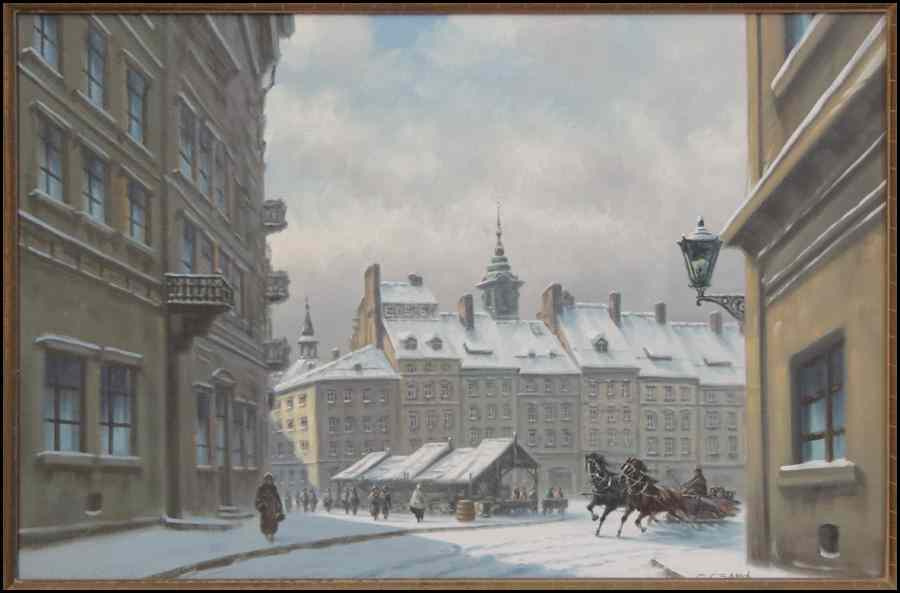 Appraisal: GEORGES CSAPO POLISH BORN WINTER CITY SCENE Oil on canvas