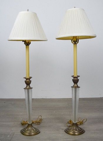 Appraisal: Pair of Chapman Brass Glass Lamps Pair of crystal and