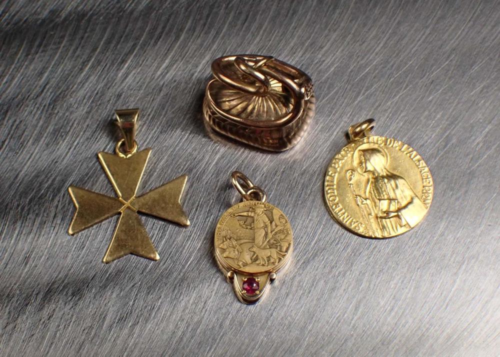 Appraisal: COLLECTION OF FOUR GOLD PENDANT CHARMS including a round k