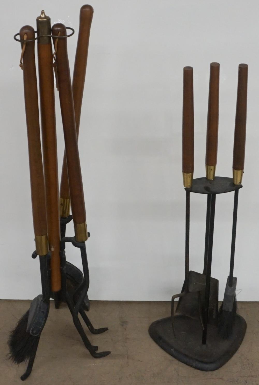 Appraisal: TWO MID-CENTURY MODERN FIRE TOOL STANDS WITH TOOLSTwo Mid-Century Modern