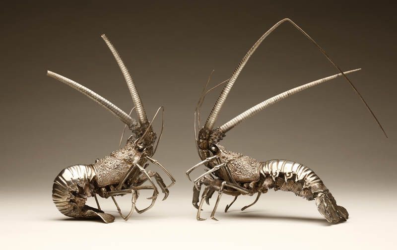 Appraisal: Pair of Italian Buccellati style sterling silver figures of lobsters