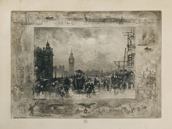 Appraisal: F LIX BUHOT Westminster Bridge Etching and drypoint x mm