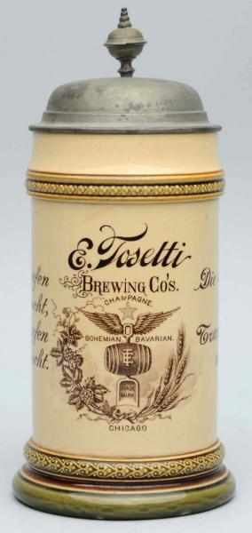 Appraisal: E Tosetti Brewing Company Lidded Beer Stein Manufactured by Mettlach