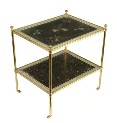 Appraisal: A modern two tier brass coffee table the top inset