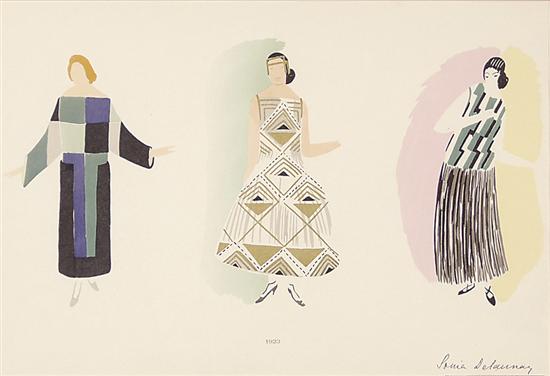 Appraisal: Sonia Delaunay-Terk French - DRESS DESIGNS color lithograph framed signed