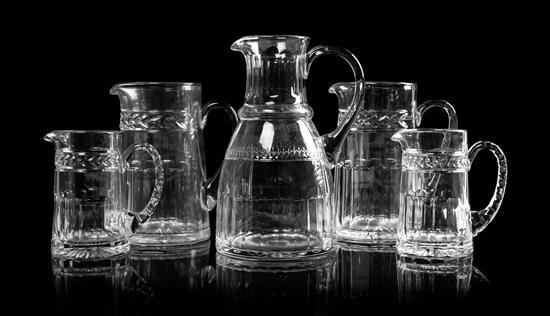 Appraisal: Sale Lot Five William Yeoward Glass Pitchers comprising four in