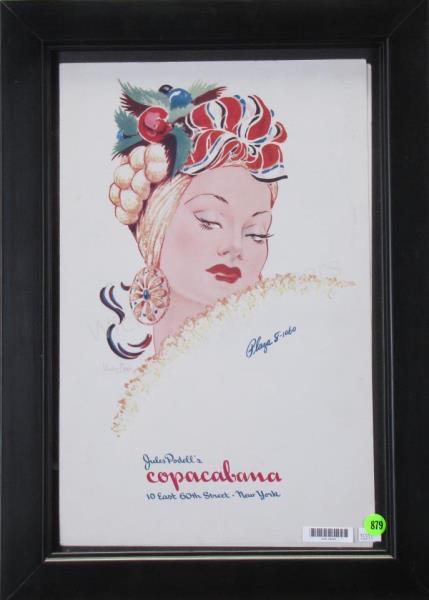 Appraisal: A framed menu from the Copacabana restaurant in New York