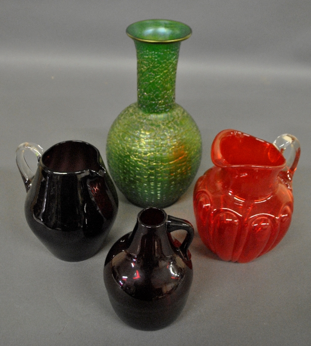 Appraisal: - Green art glass vase h together with two glass