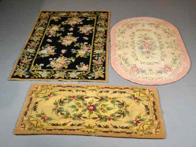 Appraisal: Assortment Of Two Hooked One Needlepoint RugsTo include two hooked