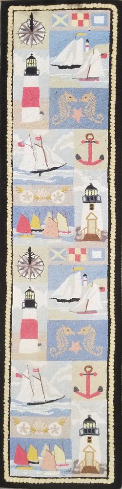 Appraisal: Claire Murray Nantucket Nautical Hooked Rug Runner Claire Murray Nantucket