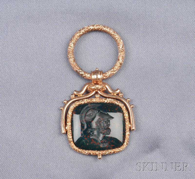 Appraisal: Antique kt Gold and Bloodstone Intaglio Fob carved to depict