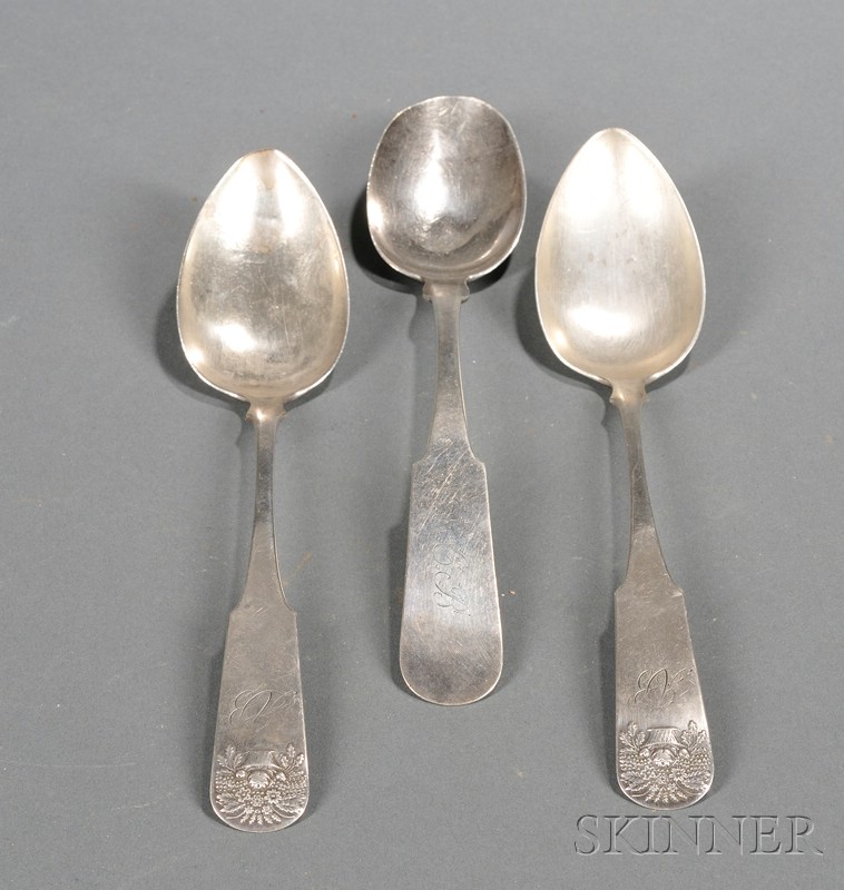 Appraisal: Three Coin Silver Serving Spoons America early th century two