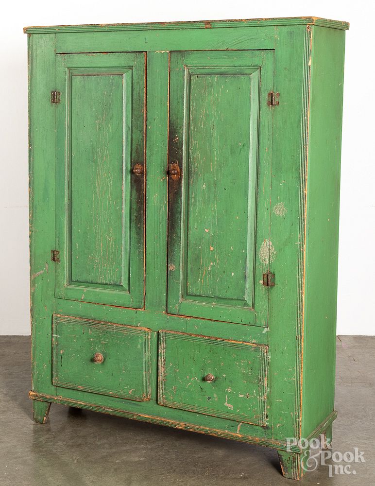 Appraisal: Painted pine cupboard th c Painted pine cupboard th c