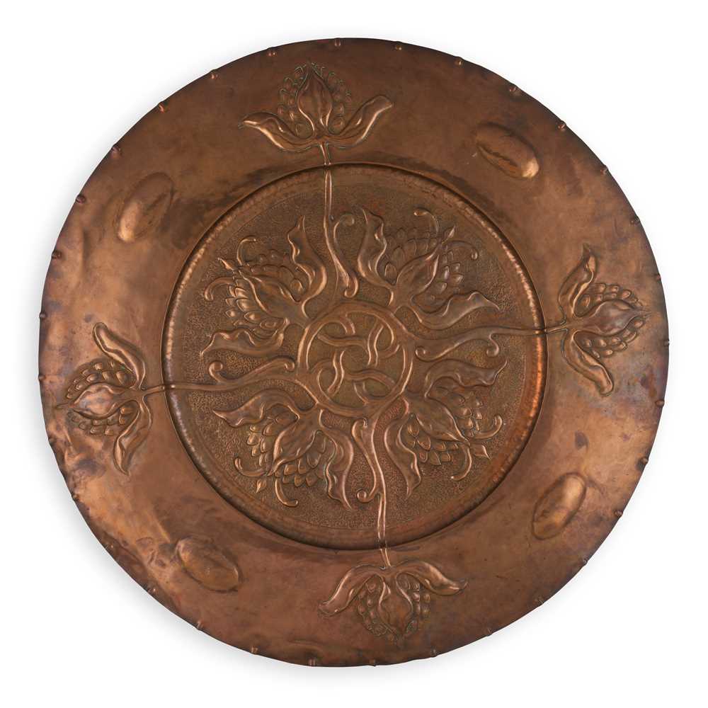 Appraisal: ENGLISH ART NOUVEAU WALL CHARGER CIRCA copper with repouss decoration