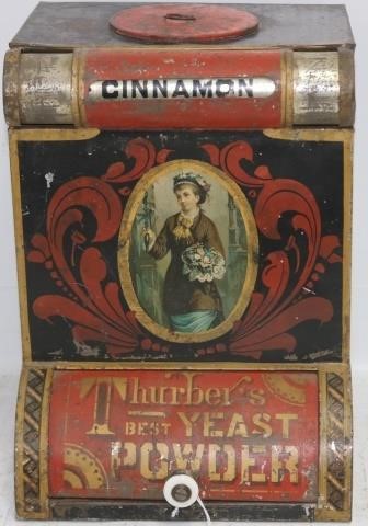 Appraisal: COUNTRY STORE ADVERTISING TIN THURBER S BESTYEAST POWDER WITH REVOLVING